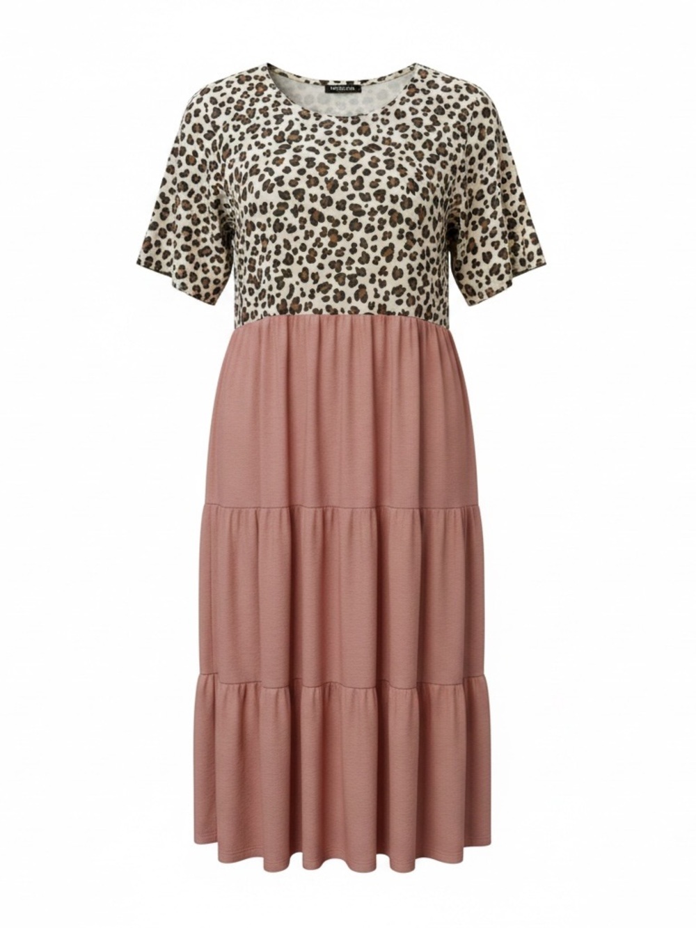 HEIMISH USA Mauve Tiered Midi Dress with Leopard Print Bodice